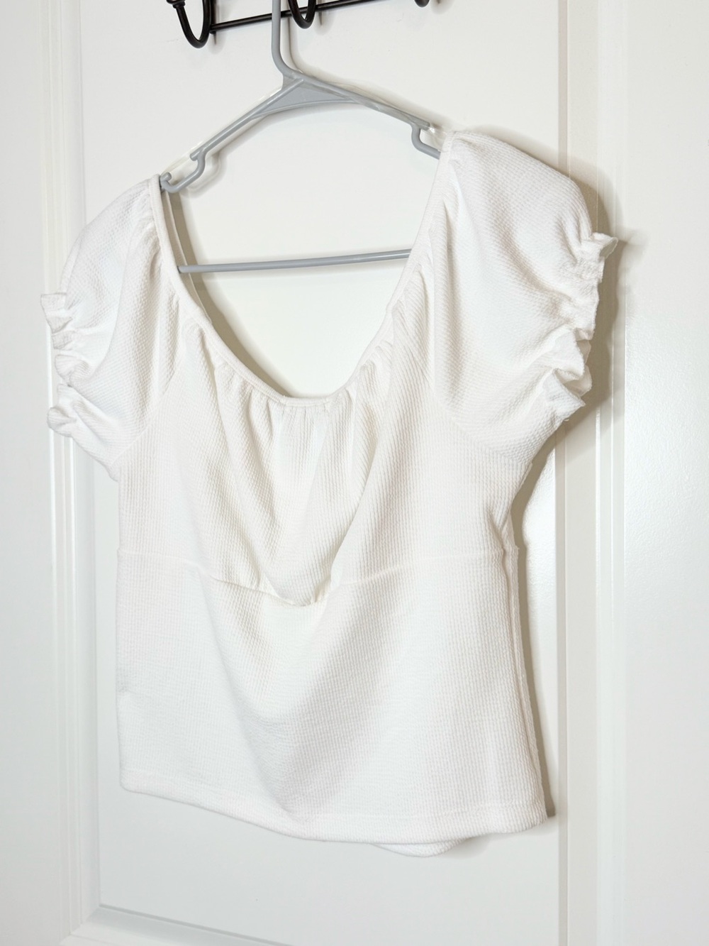 ReVamped Women’s Medium White Button Front Puff Sleeve Cottagecore Crop Top - Picture 5 of 6